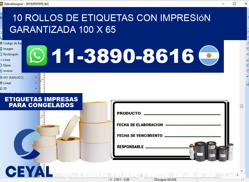 10 rollos de etiquetas con impresión garantizada 100 x 65