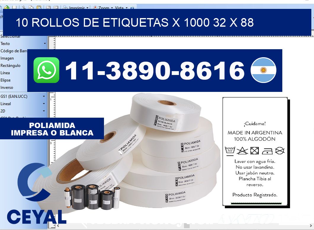 10 rollos de etiquetas x 1000 32 x 88