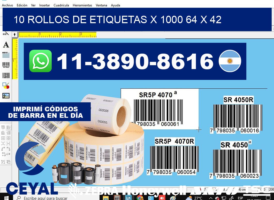 10 rollos de etiquetas x 1000 64 x 42