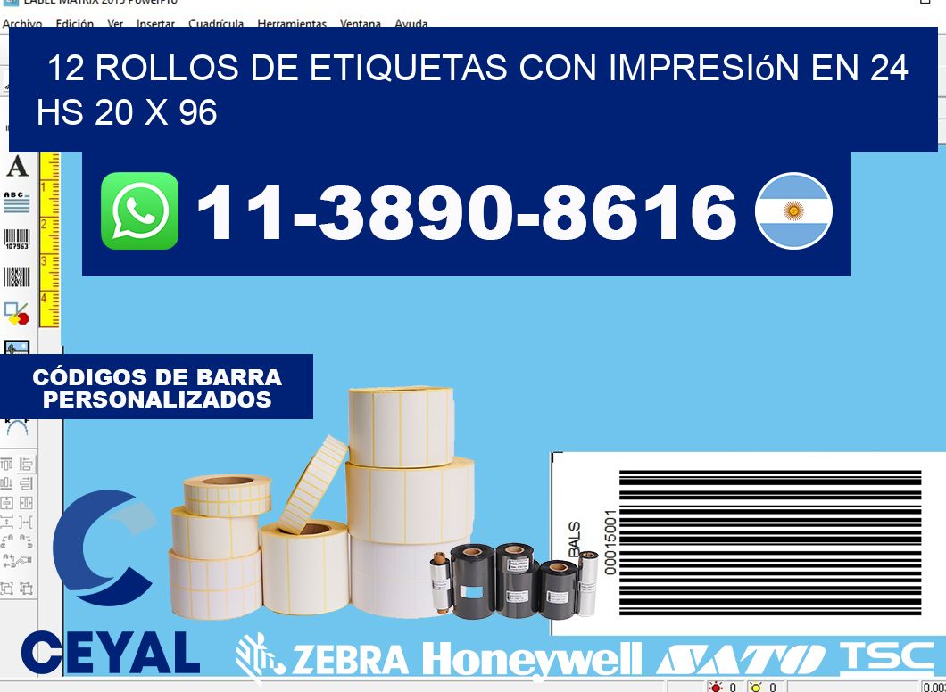 12 rollos de etiquetas con impresión en 24 hs 20 x 96