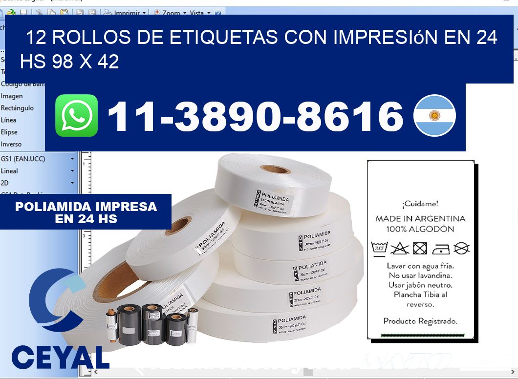 12 rollos de etiquetas con impresión en 24 hs 98 x 42