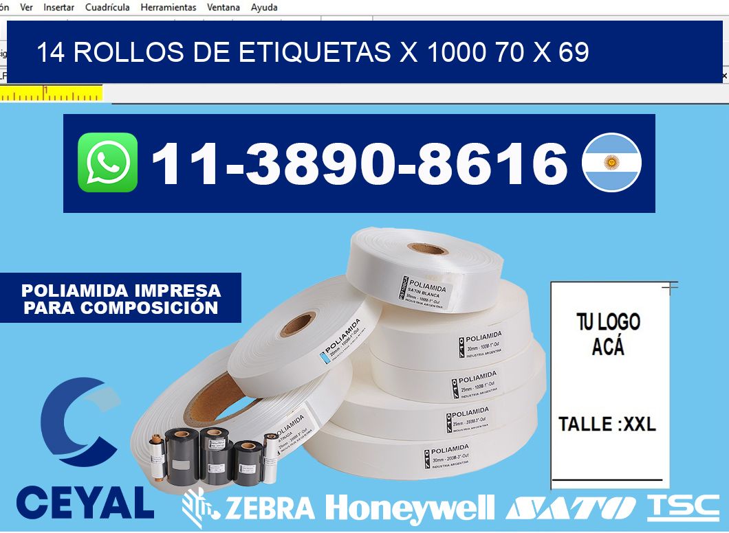 14 rollos de etiquetas x 1000 70 x 69