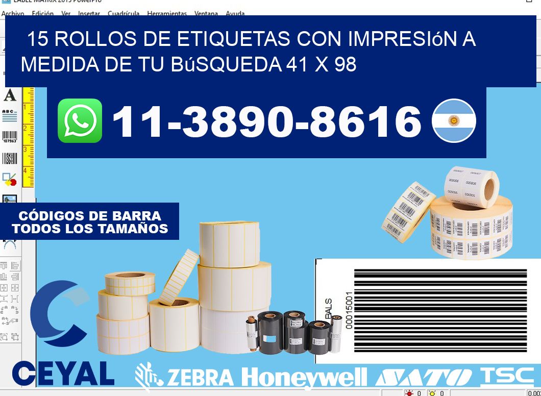 15 rollos de etiquetas con impresión a medida de tu búsqueda 41 x 98