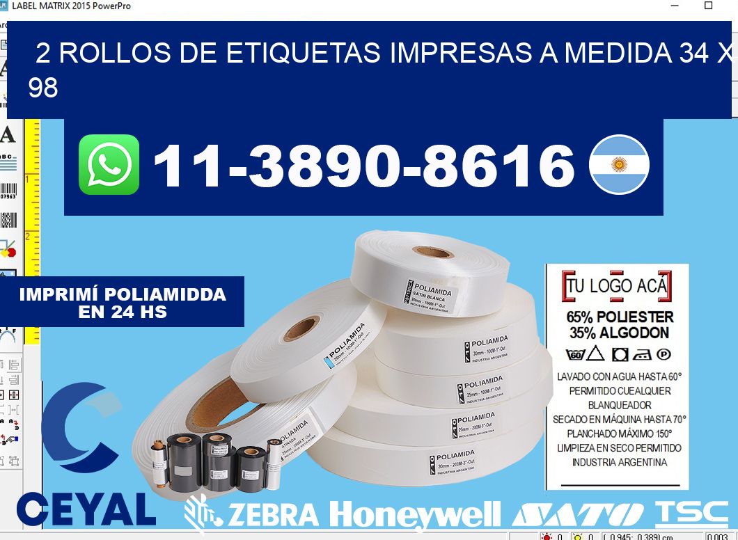 2 rollos de etiquetas impresas a medida 34 x 98