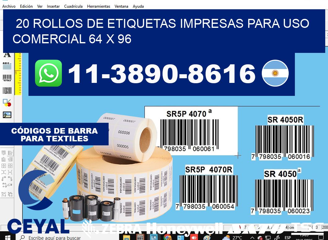 20 rollos de etiquetas impresas para uso comercial 64 x 96