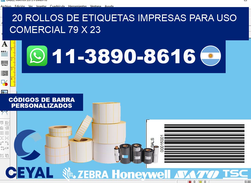 20 rollos de etiquetas impresas para uso comercial 79 x 23