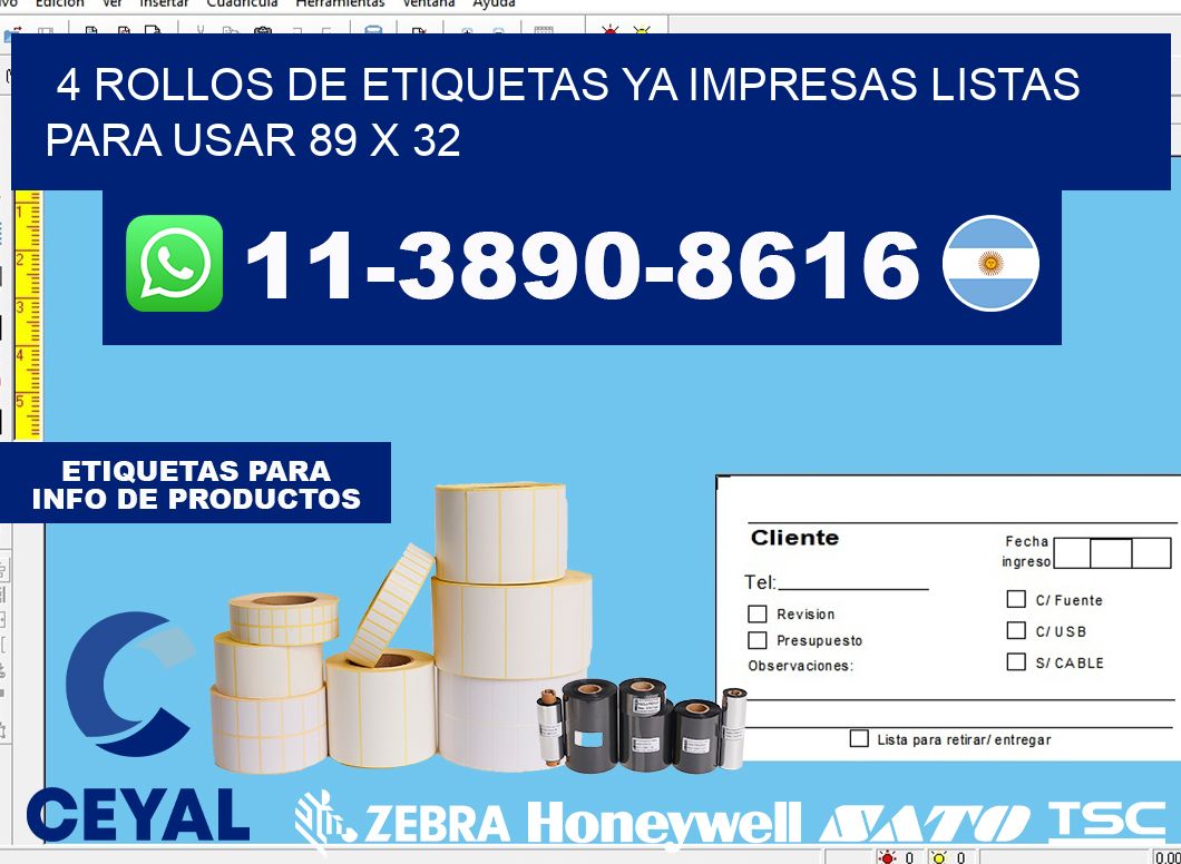 4 rollos de etiquetas ya impresas listas para usar 89 x 32