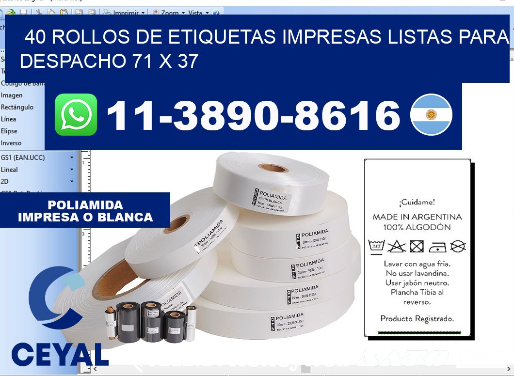 40 rollos de etiquetas impresas listas para despacho 71 x 37