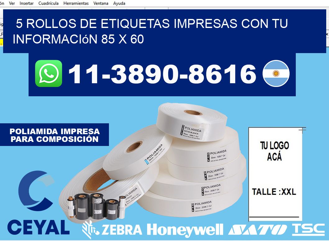 5 rollos de etiquetas impresas con tu información 85 x 60