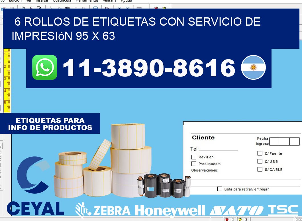 6 rollos de etiquetas con servicio de impresión 95 x 63