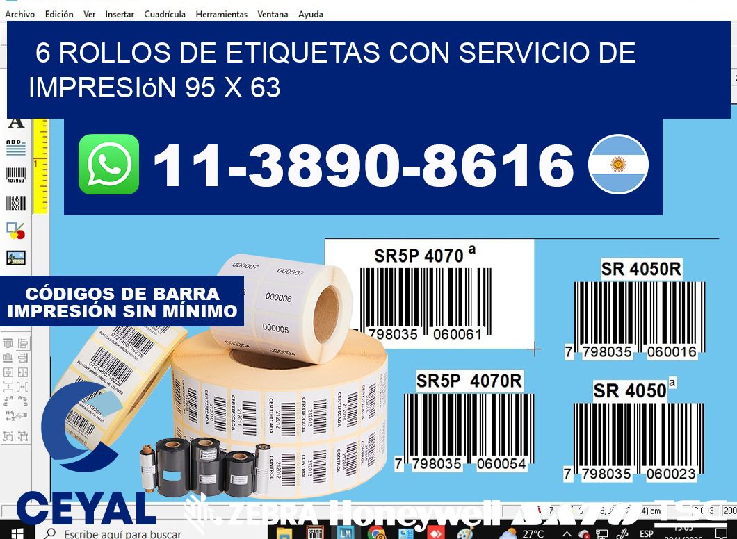 6 rollos de etiquetas con servicio de impresión 95 x 63