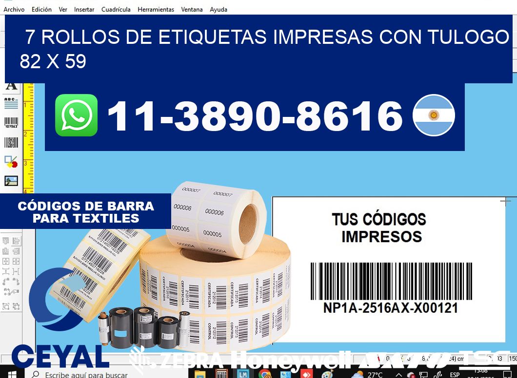 7 rollos de etiquetas impresas con tulogo 82 x 59