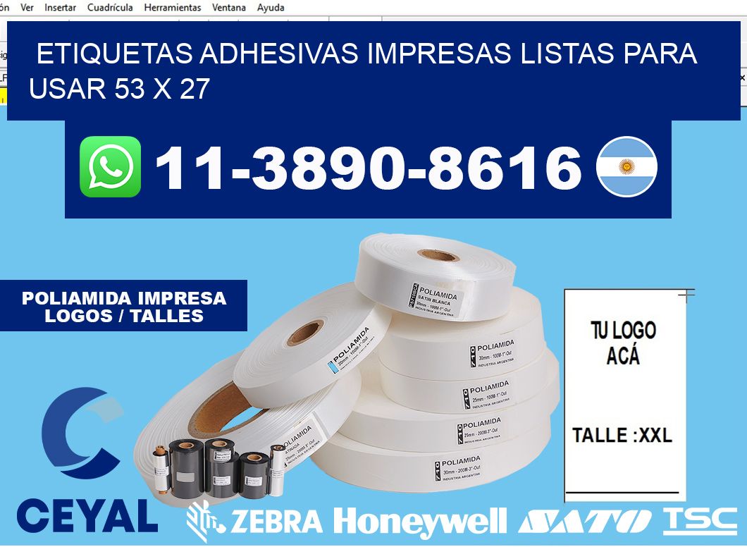 etiquetas adhesivas impresas listas para usar 53 x 27