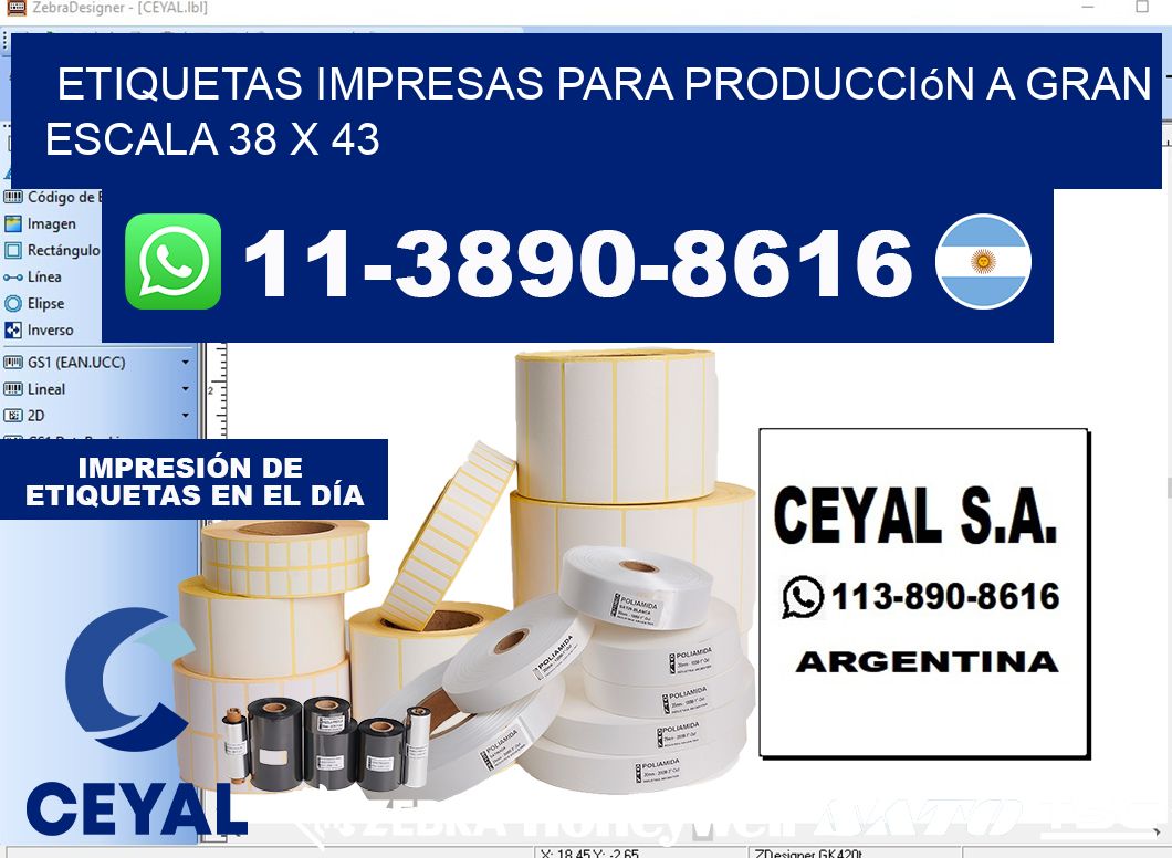 etiquetas impresas para producción a gran escala 38 x 43