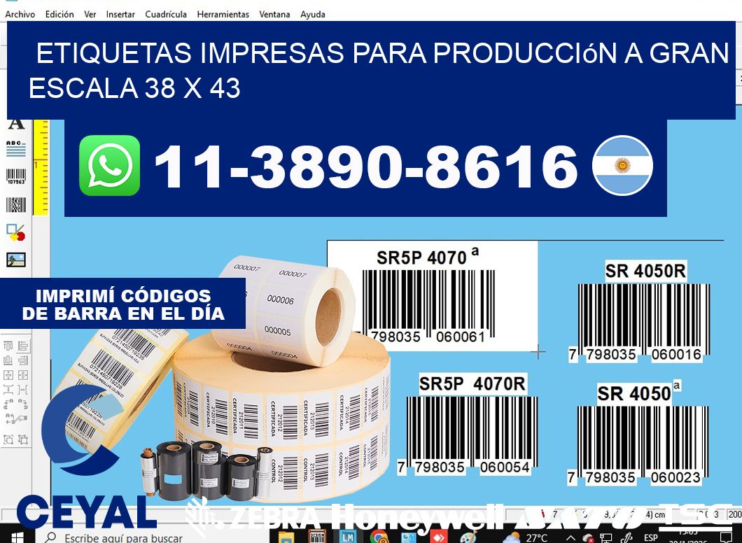 etiquetas impresas para producción a gran escala 38 x 43