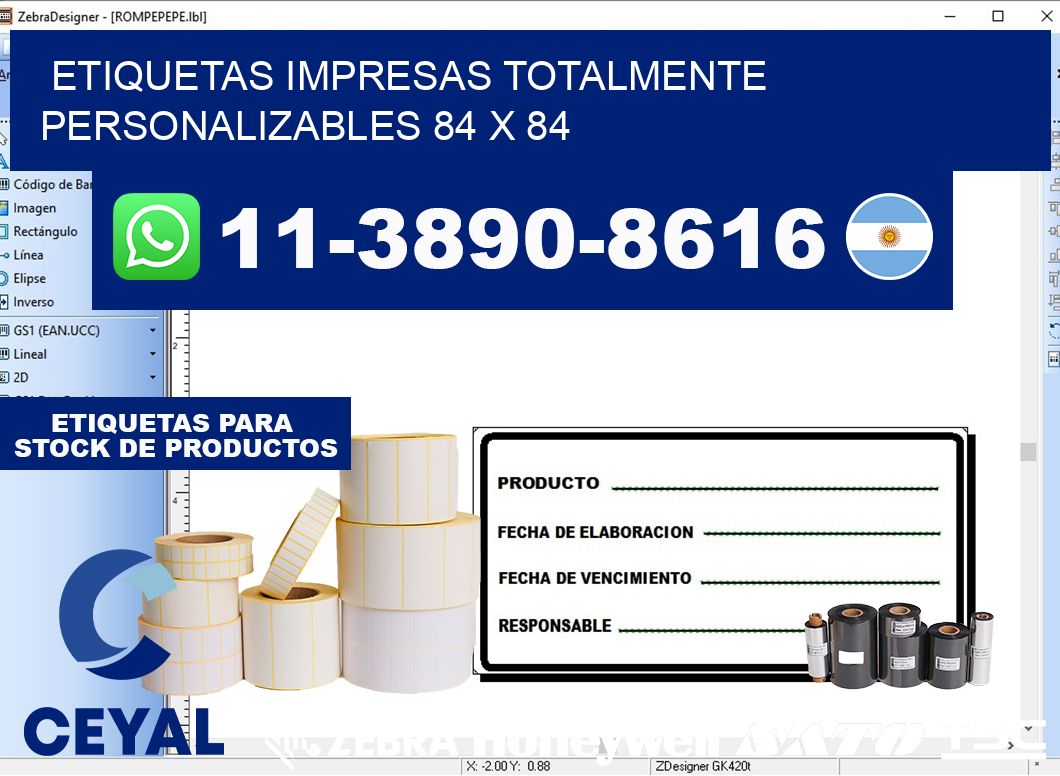 etiquetas impresas totalmente personalizables 84 x 84