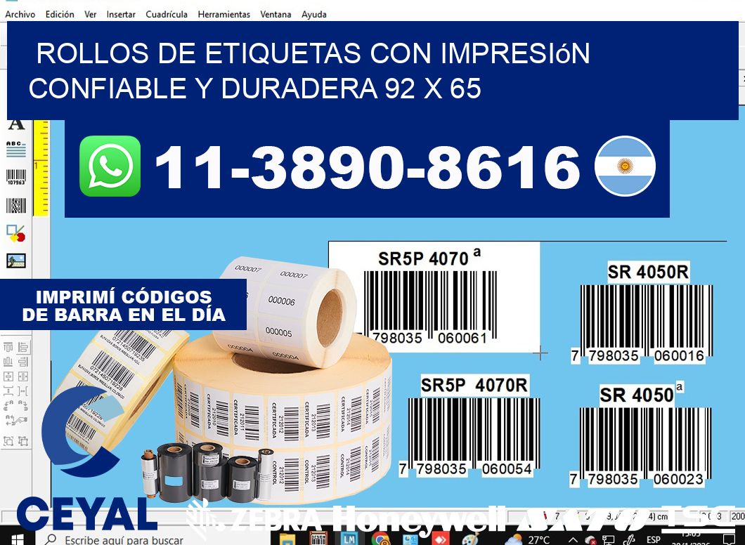 rollos de etiquetas con impresión confiable y duradera 92 x 65