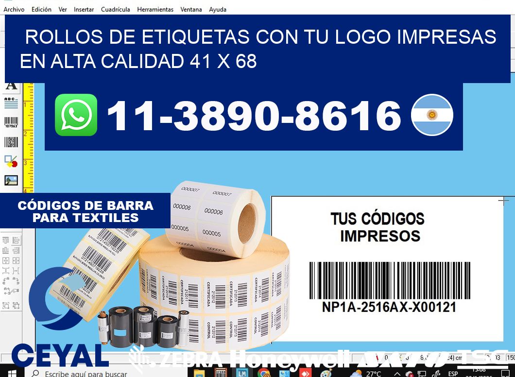 rollos de etiquetas con tu logo impresas en alta calidad 41 x 68