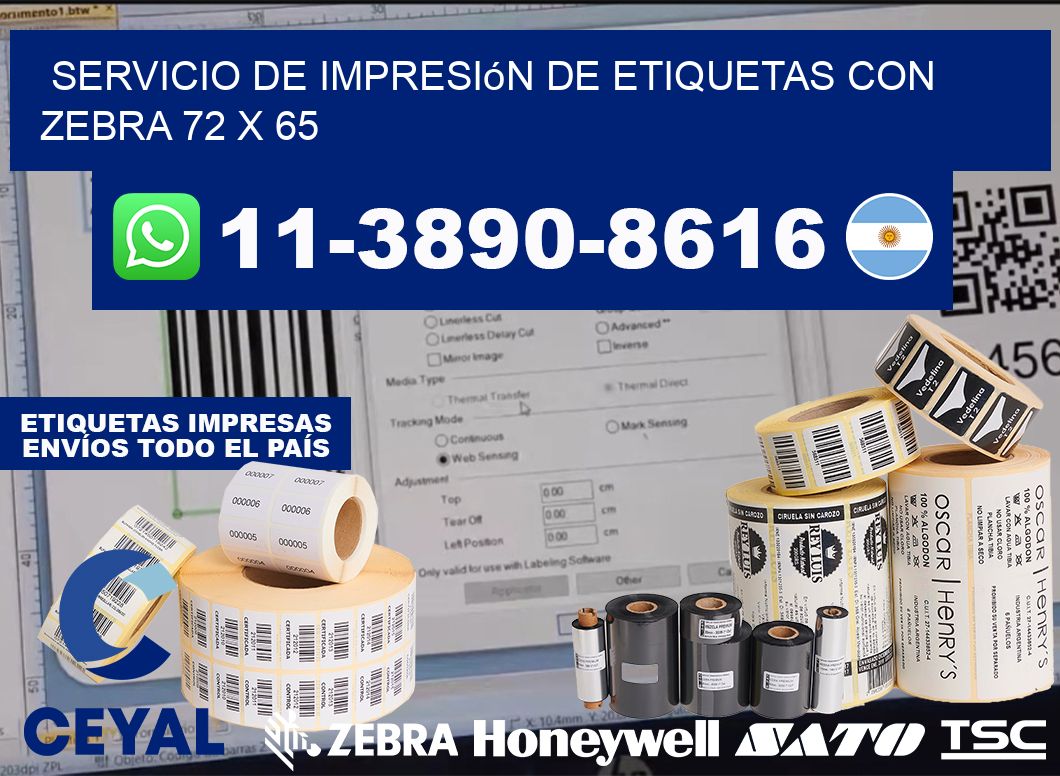 servicio de impresión de etiquetas con Zebra 72 x 65