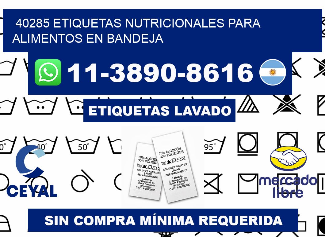 40285 etiquetas nutricionales para alimentos en bandeja