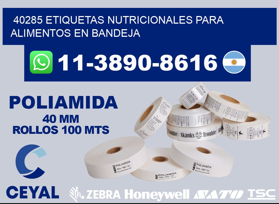 40285 etiquetas nutricionales para alimentos en bandeja