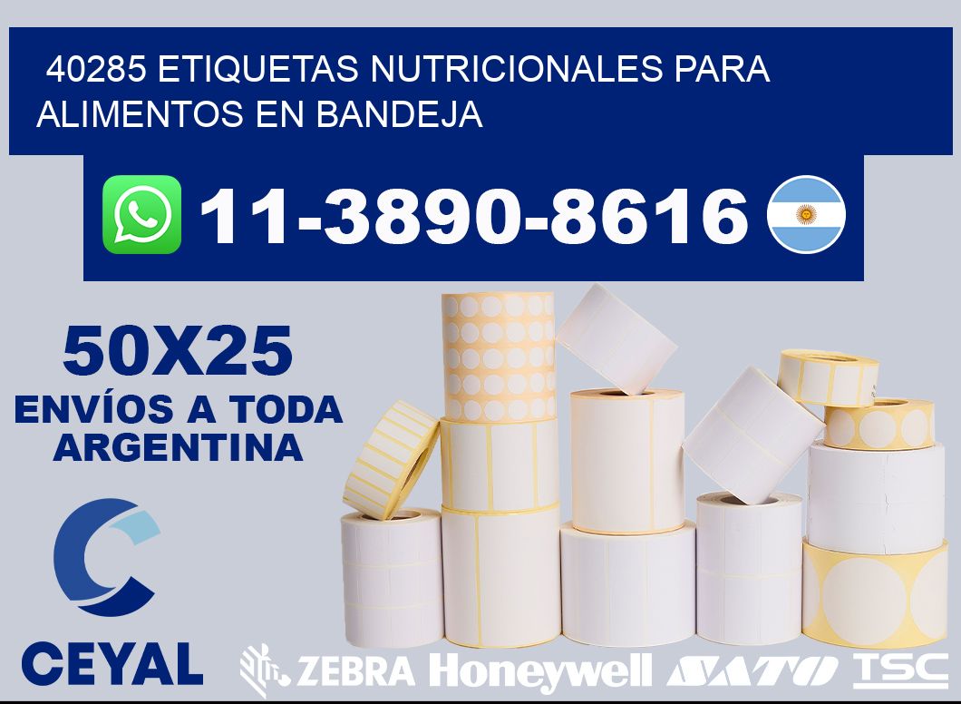 40285 etiquetas nutricionales para alimentos en bandeja