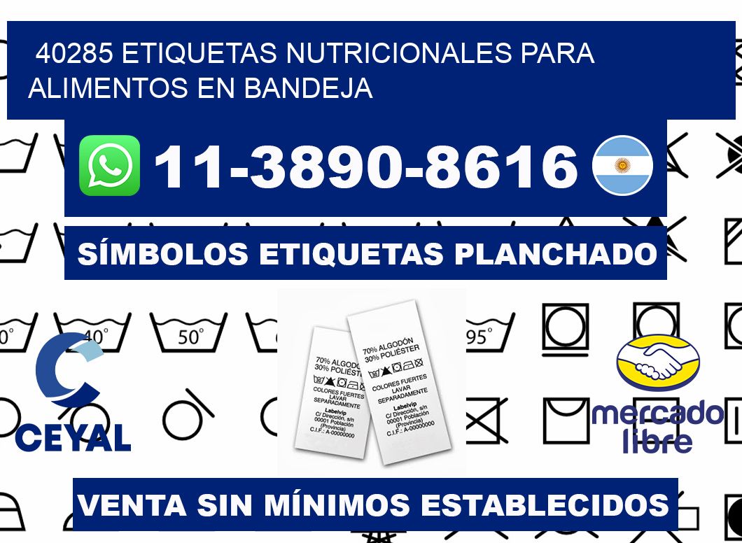 40285 etiquetas nutricionales para alimentos en bandeja