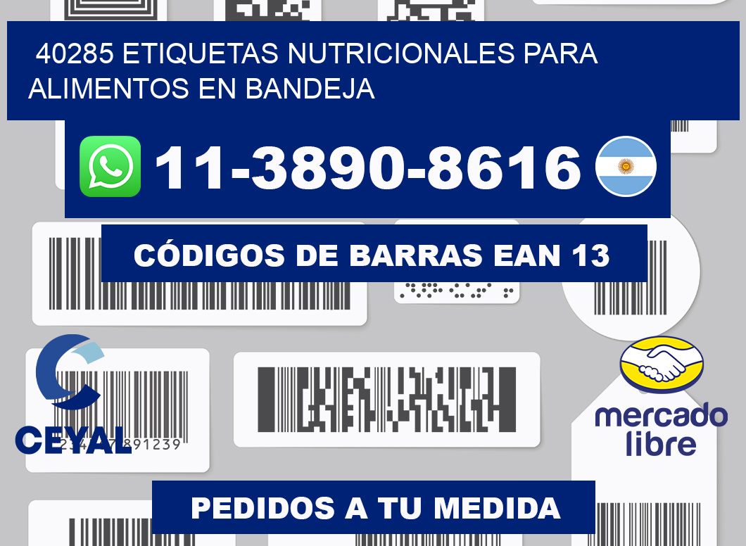 40285 etiquetas nutricionales para alimentos en bandeja