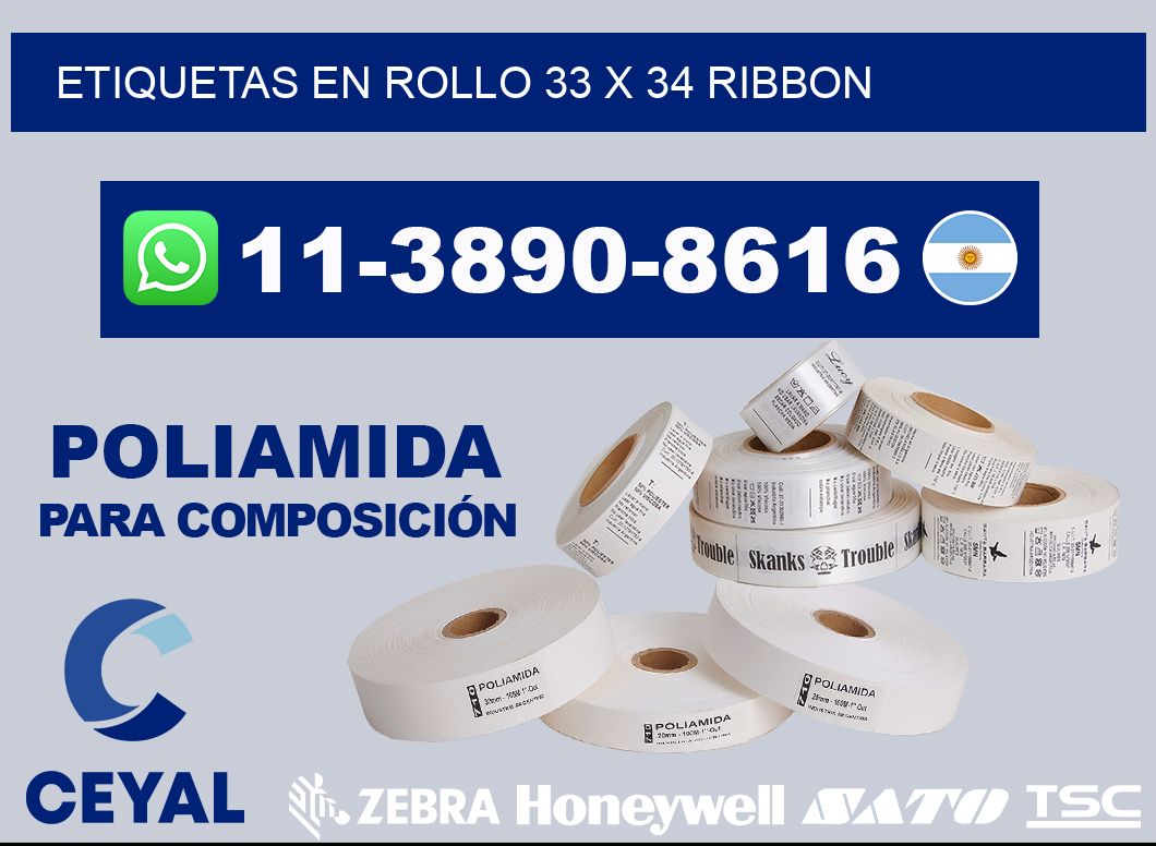 Etiquetas en rollo 33 x 34 ribbon
