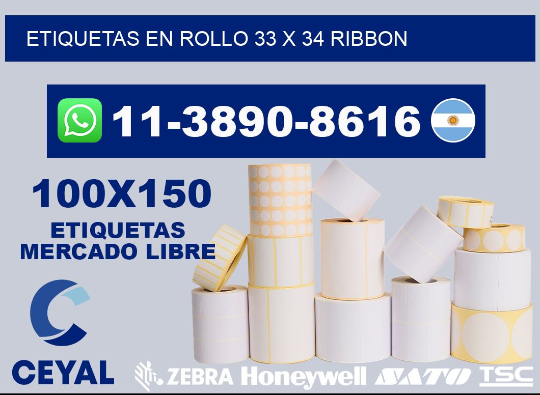 Etiquetas en rollo 33 x 34 ribbon