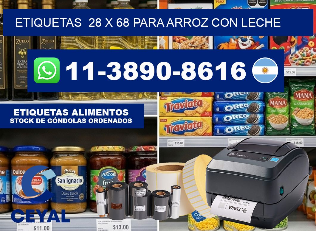 etiquetas  28 x 68 para Arroz con leche