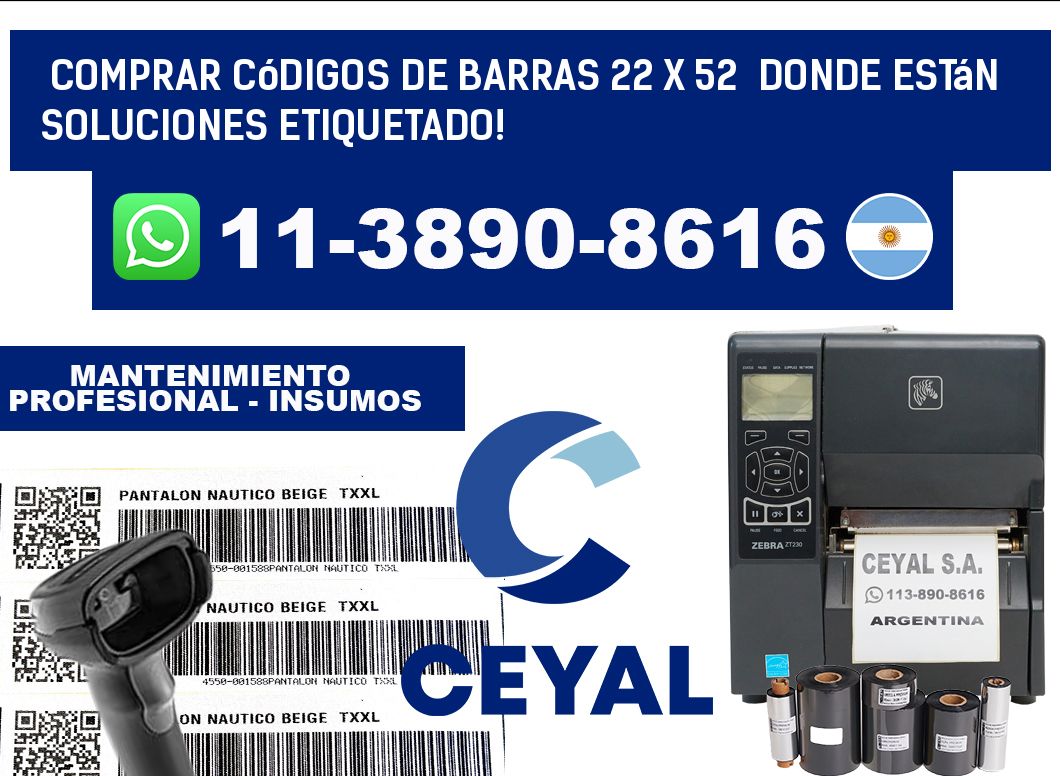 Comprar códigos de barras 22 x 52  donde están soluciones etiquetado!