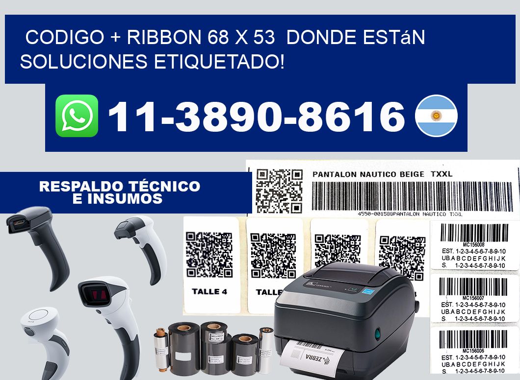 codigo + ribbon 68 x 53  donde están soluciones etiquetado!