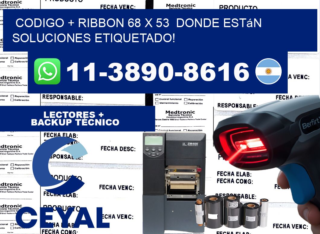 codigo + ribbon 68 x 53  donde están soluciones etiquetado!