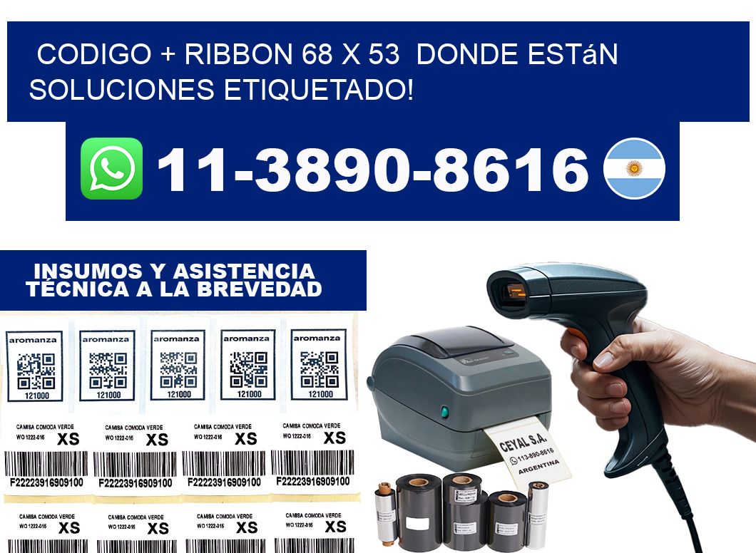 codigo + ribbon 68 x 53  donde están soluciones etiquetado!