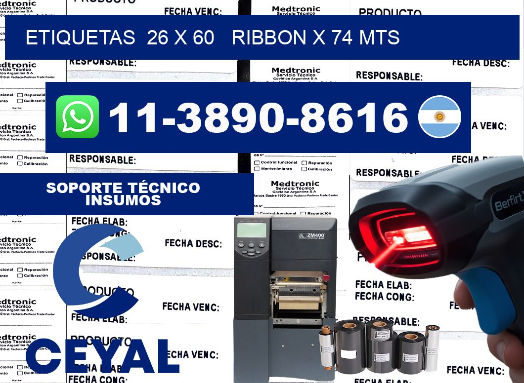 etiquetas  26 x 60   ribbon x 74 mts