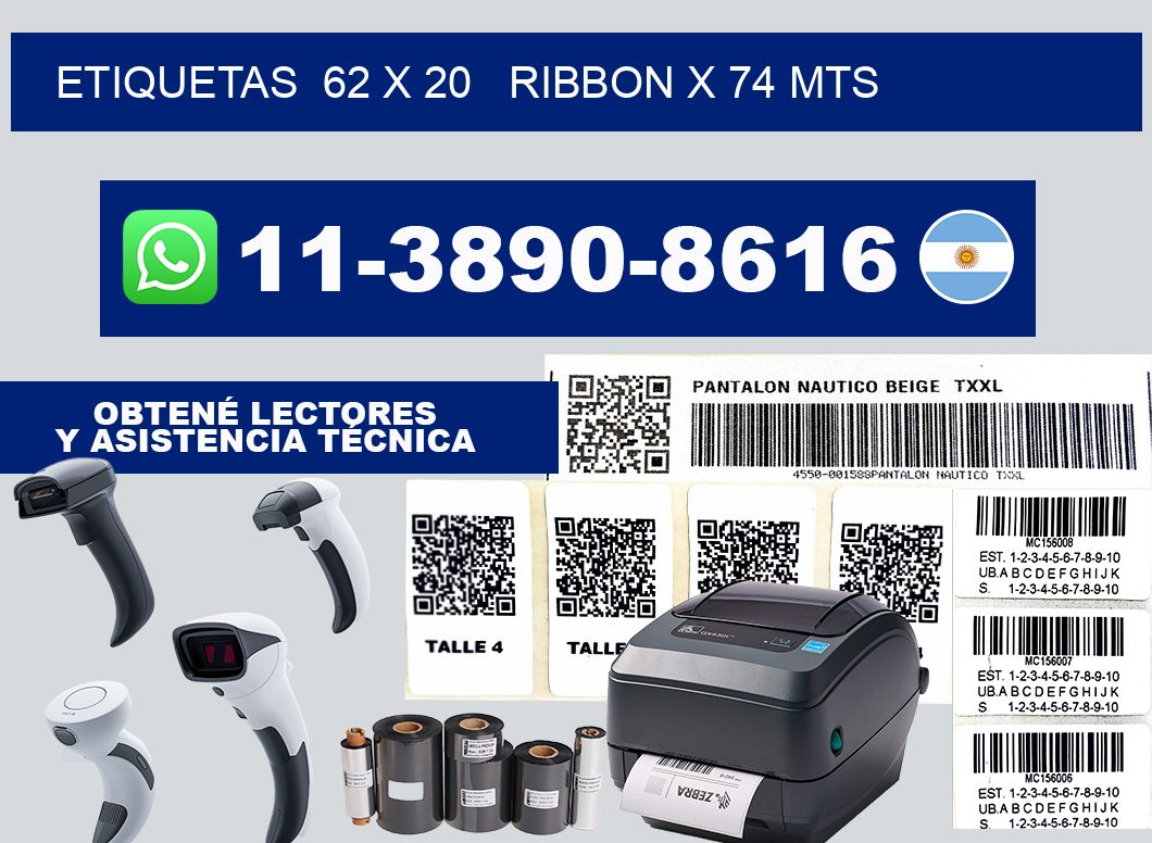 etiquetas  62 x 20   ribbon x 74 mts