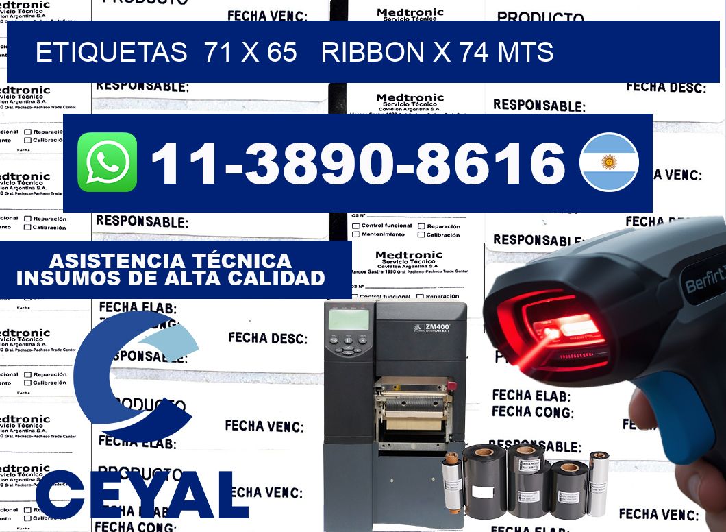 etiquetas  71 x 65   ribbon x 74 mts