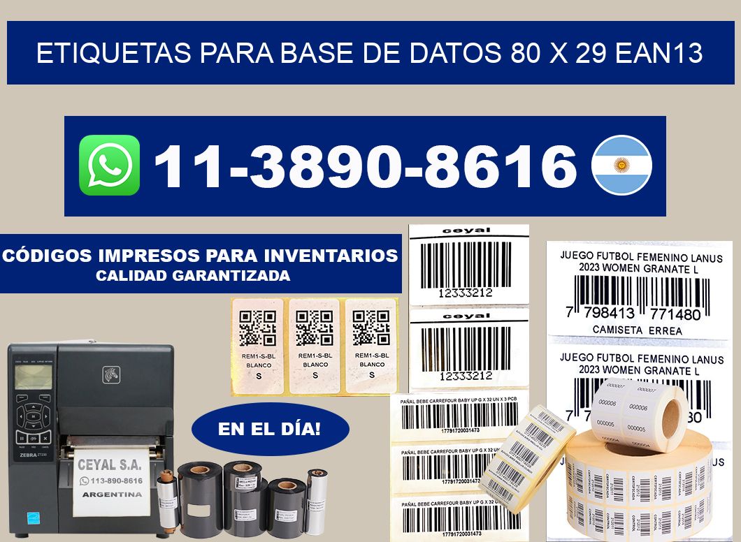 etiquetas para base de datos 80 x 29 ean13