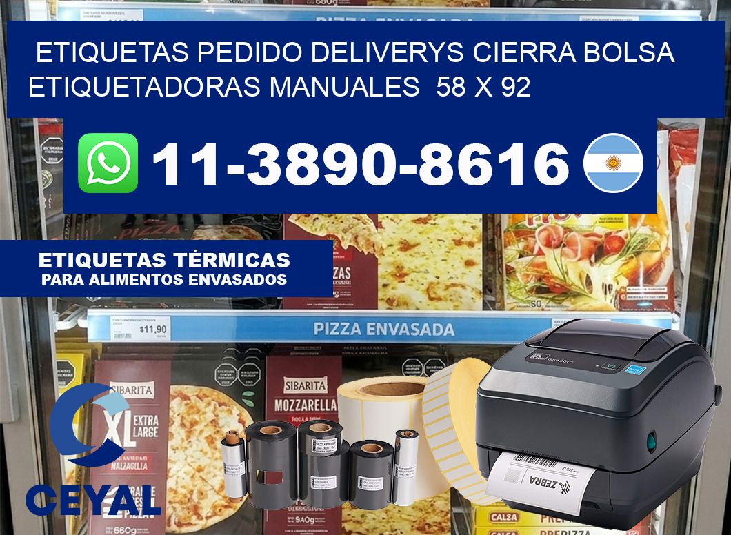 etiquetas pedido deliverys cierra bolsa  Etiquetadoras Manuales  58 x 92
