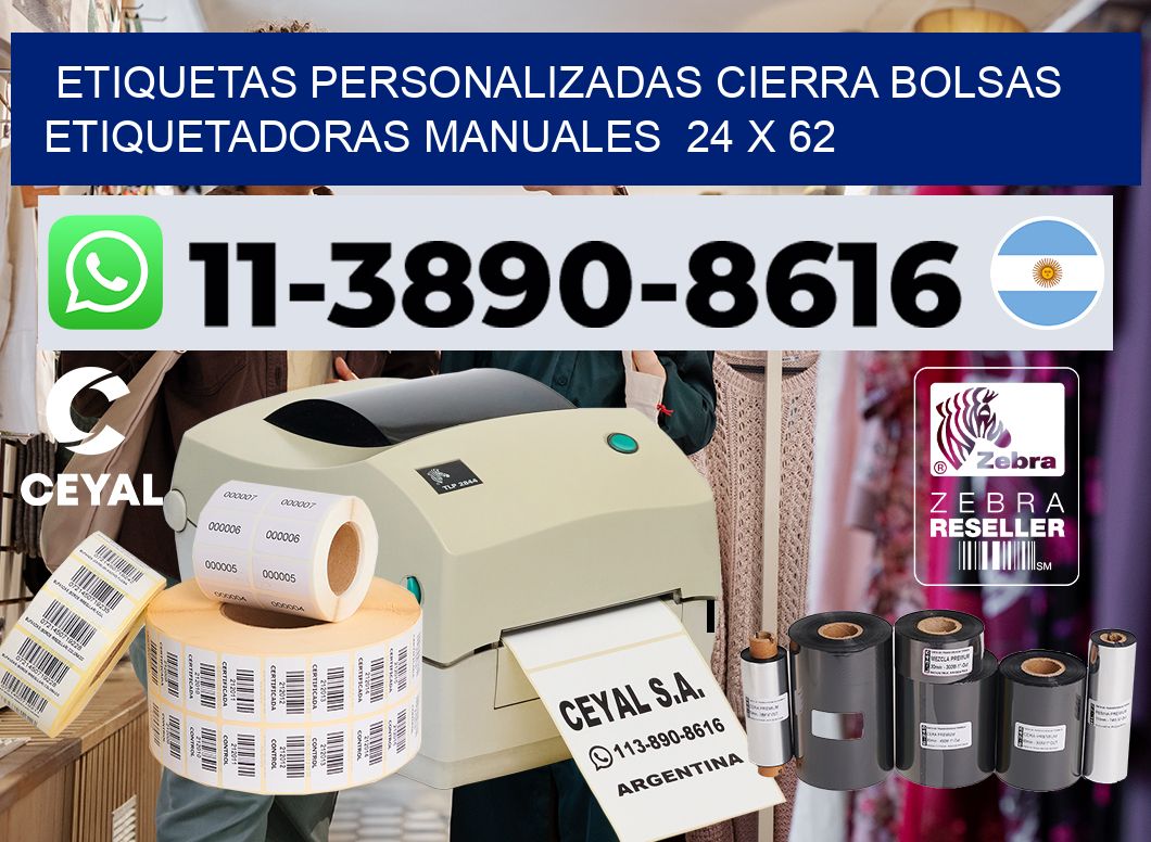 etiquetas personalizadas cierra bolsas  Etiquetadoras Manuales  24 x 62