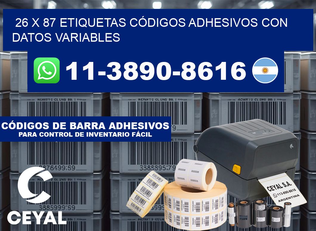 26 x 87 ETIQUETAS CÓDIGOS ADHESIVOS CON DATOS VARIABLES
