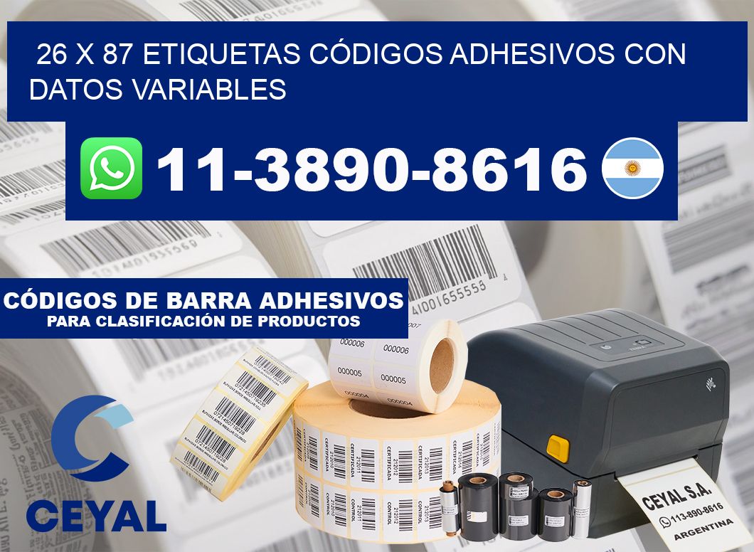 26 x 87 ETIQUETAS CÓDIGOS ADHESIVOS CON DATOS VARIABLES