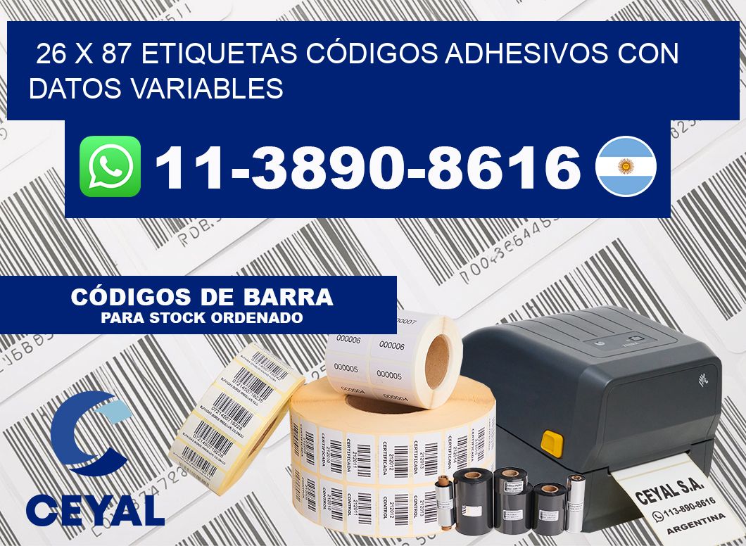 26 x 87 ETIQUETAS CÓDIGOS ADHESIVOS CON DATOS VARIABLES
