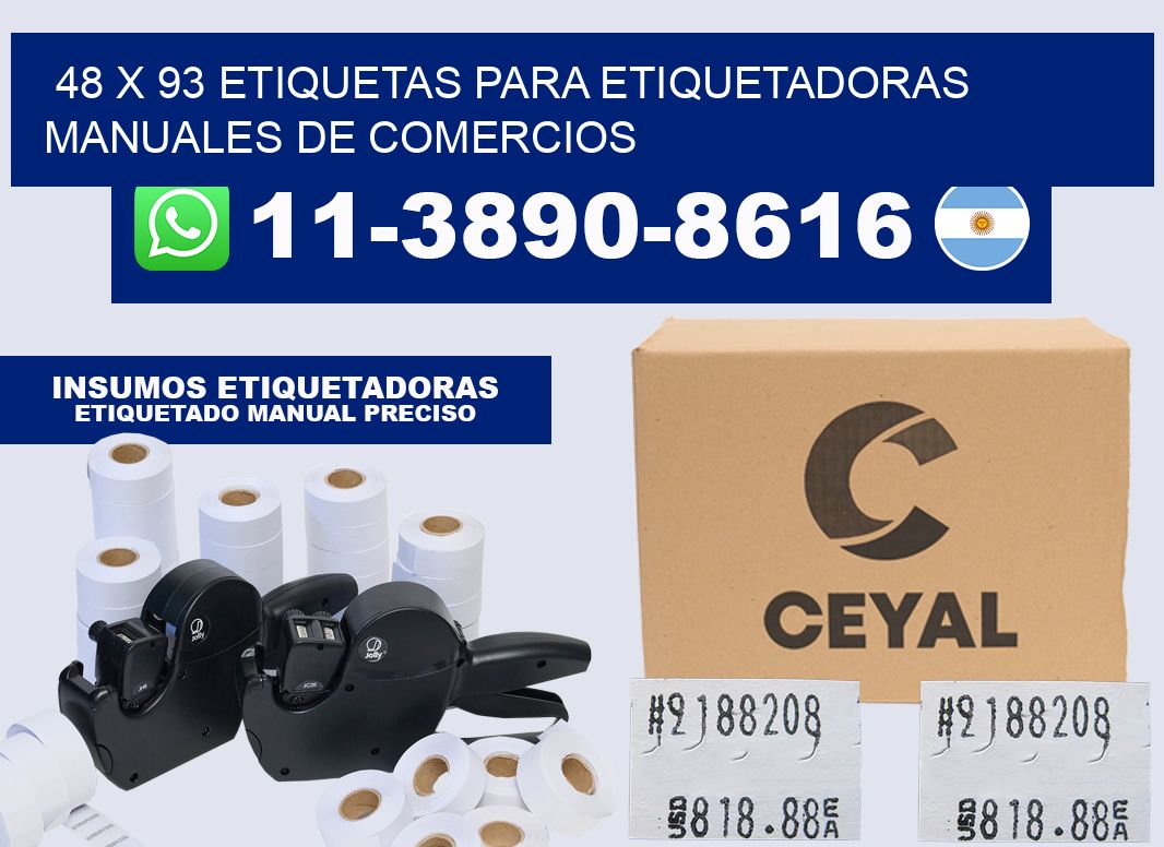 48 x 93 etiquetas para etiquetadoras manuales de comercios