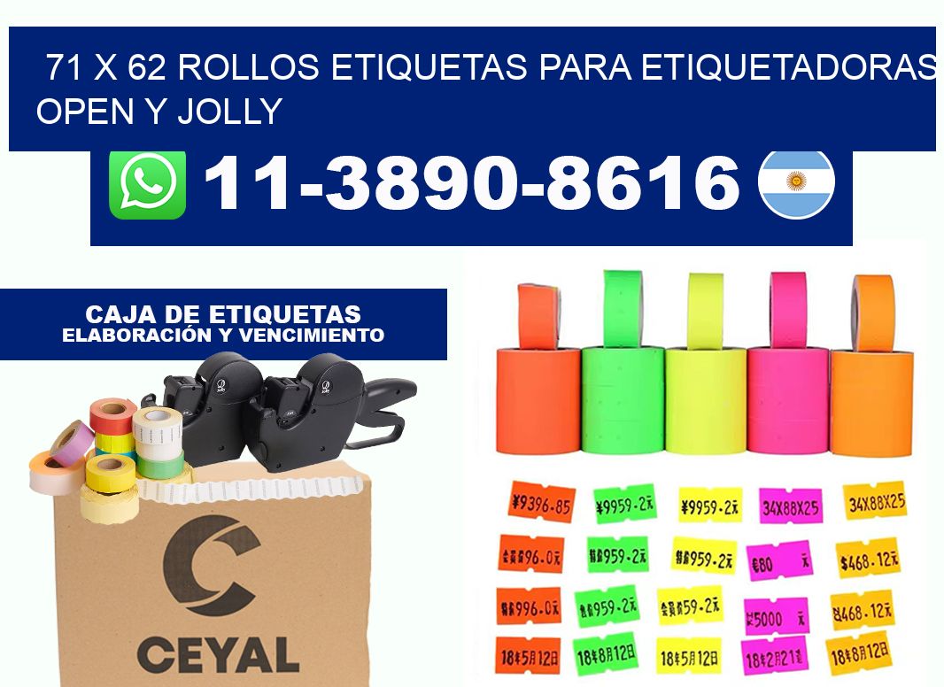 71 x 62 Rollos etiquetas para etiquetadoras open y jolly