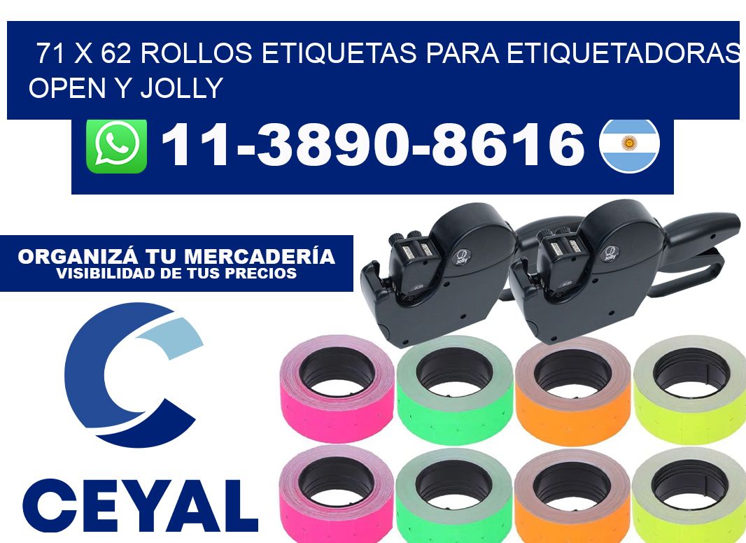 71 x 62 Rollos etiquetas para etiquetadoras open y jolly