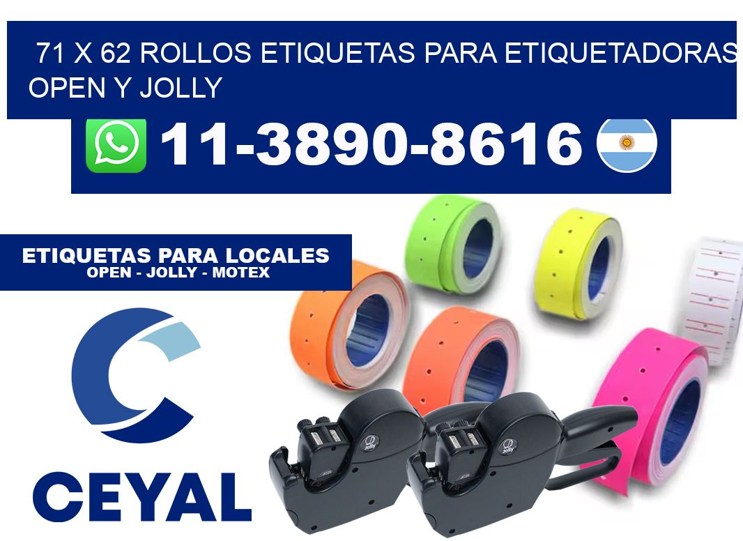 71 x 62 Rollos etiquetas para etiquetadoras open y jolly