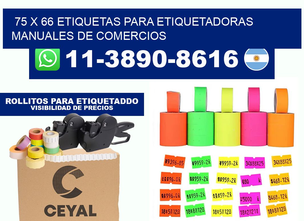 75 x 66 etiquetas para etiquetadoras manuales de comercios