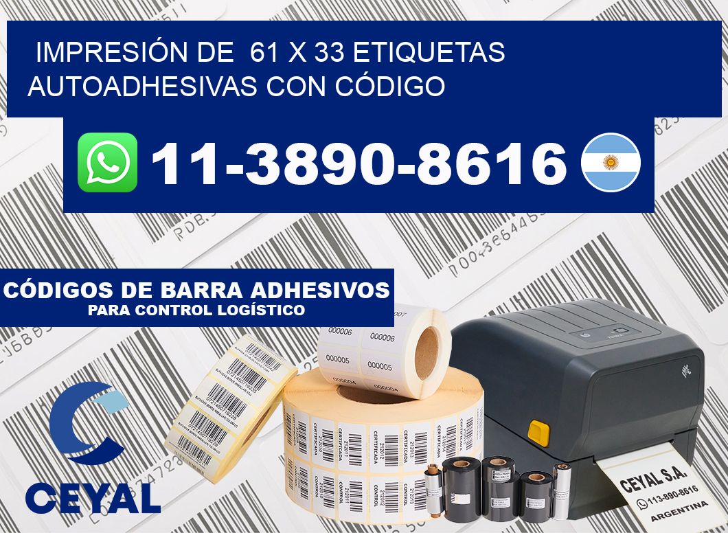 IMPRESIÓN DE  61 x 33 ETIQUETAS AUTOADHESIVAS CON CÓDIGO